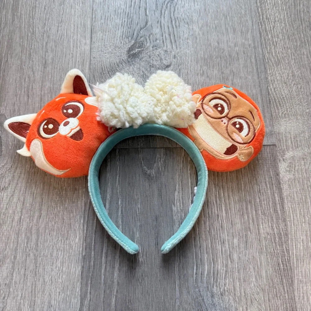 Disney Parks Turning Red Panda Mei Minnie Mouse Ears Headband Plush Pom Pom Bow